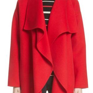ST JOHN Red Double Face Wool Cashmere Waterfall Jacket Coat NWT